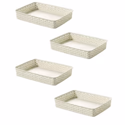 4x Cream A4 Paper Tray Curver Basket Plastic Rattan Desk Organise