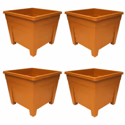 4 x 32cm Square Terracotta Colour Gros Plastic Patio Planter