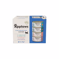 Applaws Natural Wet Cat Food, Multipack Fish Selection in Broth 70 g Tin (Pack of 12)