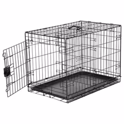Amazon Basics Medium Metal Dog Crate/Cage with Tray, Durable and Foldable Dog Cage with Single Door, Black, Medium 76cm (30")