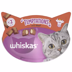 8 x 60g Whiskas Temptations Adult Cat Treats Beef Cat Biscuits (480g)