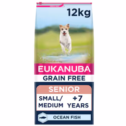 Eukanuba Grain Free Complete Dry Dog Food for Senior Small and Medium Breeds with Ocean Fish 12 kg
