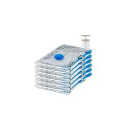 Amazon Basics Vacuum Compression Zipper Storage Bags with Airtight Valve and Hand Pump, Jumbo, 6-Pack, Clear
