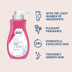 Veet Pure Hair Removal Cream 400ml (3 Pack) For Legs And Body, Sensitive Skin, Includes Spatula, Long-Lasting Smoothness, Hydrates, Exfoliates, Minim