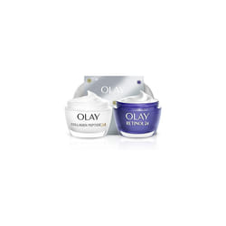 Olay Moisturiser Gift Bag, Womens Skin Care Gift Sets & Kits, Retinol 24 Night Cream 50ml & Collagen Peptide 24 Face Cr