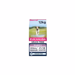 Eukanuba Grain Free Complete Dry Dog Food for Puppy Small and Medium Breeds with Ocean Fish 12 kg