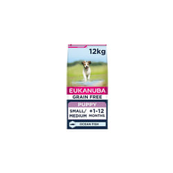 Eukanuba Grain Free Complete Dry Dog Food for Puppy Small and Medium Breeds with Ocean Fish 12 kg