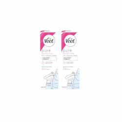 Veet Pure Hair Removal Cream, Bikini & Underarm, Sensitive Skin, 100ml each, BodyCurv Domed Applicator, Long Lasting Smoothne ...