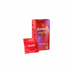 Durex Thin Feel Extra Lube Condoms, Regular Fit, 12 Pack, Secure Natural Latex, Silicone Lubricant, Easy On Shape, Enhanced S ...