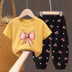 Summer Toddler Clothing Set: Cute T-shirt + Pants - pink, 140