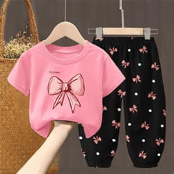 Summer Toddler Clothing Set: Cute T-shirt + Pants - pink, 130