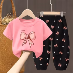 Summer Toddler Clothing Set: Cute T-shirt + Pants - pink, 90