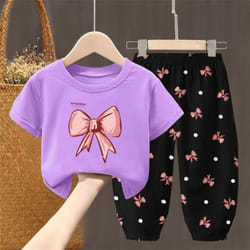 Summer Toddler Clothing Set: Cute T-shirt + Pants - purple, 130
