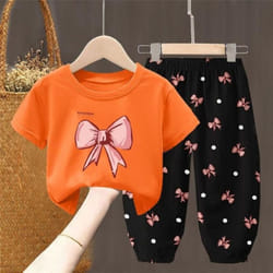 Summer Toddler Clothing Set: Cute T-shirt + Pants - orange, 100