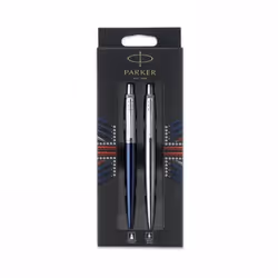 Parker Jotter London Two Pen Set with Chrome Trim Medium Nib Blue and Black Ink