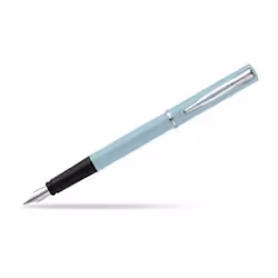 The fountain pen is covered with light blue pastel varnish. The clip and ring are made of stainless steel and coated with shi ...