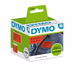 DYMO LW Coloured Shipping/Name Badge Label RED - 54x101 - 1 Roll á 220 Labels - 2133399, Red, Rounded rectangle, Removable, U ...