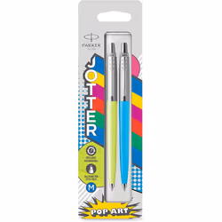 Parker Jotter Originals Ballpoint Pens | Pop Art Collection | Lime and Sky Blue with Chrome Trims | Medium Point | Blue Ink | 2 Count