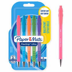 Flexgrip Ultra Pastel Ballpoint Pens | Medium Point (1.0mm) | Blue Ink | Pastel Barrels | 5 Count