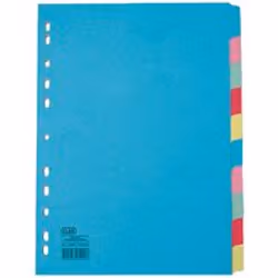 Assorted colour dividers made from quality card for strength and durability. Tabs can be written or typed on. A4 10 part.