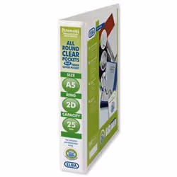 Elba Panorama A5 Presentation Ring Binder. Made from hard wearing plastic board. Clear slip pockets on front. back and spine. ...