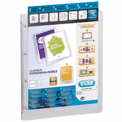 Elba Polyvision A4 ring binders with transparent front pocket for personalisation. Features a 4 ring 25mm capacity ring mecha ...