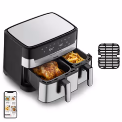 Tefal Dual Easy Fry & Grill EY905D, Hot air fryer, 8.3 L, Double, Stainless steel, Touch, Stand-alone