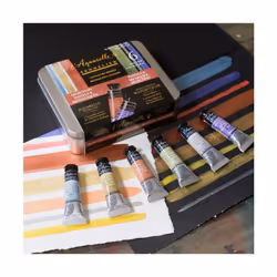 Sennelier French Artists' Watercolor Set  10ml Tubes  6-Color Iridescent & Metallic Tin Set