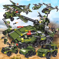 1000PCS Tank Building Blocks 8in1 Military Heavy Tank Model Building Block Army Toys for Boy - Jungle Army-476Pcs