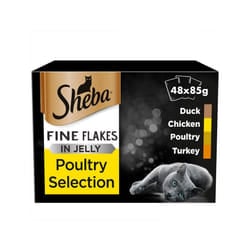 SHEBA Fine Flakes Cat Pouches Poultry Collection in Jelly 12x85g (Pack of 4)