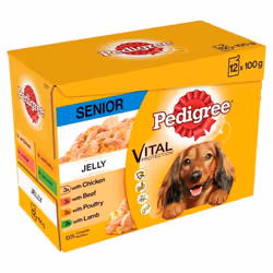 PEDIGREE Senior Dog Pouches In Jelly 12x100g (Pack of 4)