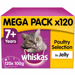 Whiskas 7+ Senior Cat Pouches Poultry Selection Cat Food Jelly 120x100g Megapack