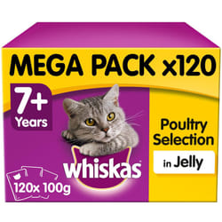 Whiskas 7+ Senior Cat Pouches Poultry Selection Cat Food Jelly 120x100g Megapack