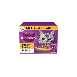Whiskas 1+ Adult Poultry Selection in Jelly 40 Pouches, (40 x 85 g)
