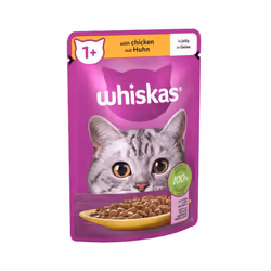 Whiskas 1+ Adult Wet Cat Food Pouches in Jelly with Chicken 85g (Pack of 28)
