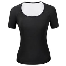 Sauna Shirt for Women Short Sleeve Sweat Suit Compression Shirts Sauna Workout Tank Top Body Shaper Slimming Underwear FItness Sh - black,silver, L/XL