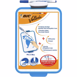 BIC Velleda Double-Sided Dry Erase Board, Size 19 x 26 cm with Blue Whiteboard Marker and Eraser, Pack of 1