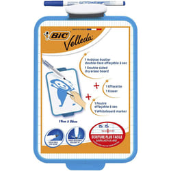 BIC Velleda Double-Sided Dry Erase Board, Size 19 x 26 cm with Blue Whiteboard Marker and Eraser, Pack of 1