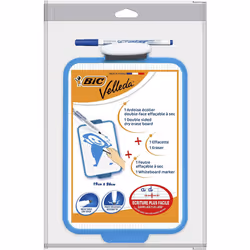 BIC Velleda Double-Sided Dry Erase Board, Size 19 x 26 cm with Blue Whiteboard Marker and Eraser, Pack of 1
