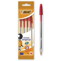 BIC Cristal Original Ballpoint Pens Medium Point (1.0 mm)  Red  Pouch of 4