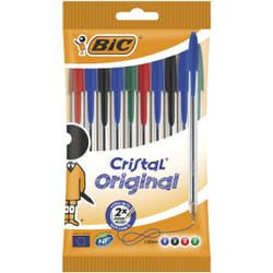 BIC Cristal Original Black, Blue, Green, Red Clip-on retractable ballpoint pen Medium 10 pc(s)