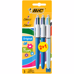 BIC 883783, Clip, Clip-on retractable ballpoint pen, Black, Blue, Green, Red, 3 pc(s), Medium