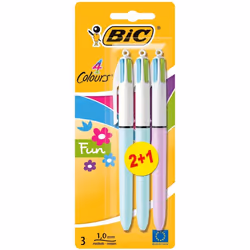 BIC 4 Colours Fun Ballpoint Pens Medium Point (1.0 mm) â Assorted Fashion Body Colours, Pack of 2+1