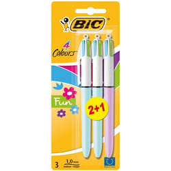BIC 4 Colours Fun Ballpoint Pens Medium Point (1.0 mm) â Assorted Fashion Body Colours,  Pack of 2+1