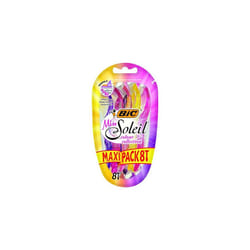 Bic Miss Soleil Colour Collection Lady Razors, Triple-Blade, Maxi Pack of 8, 3 Blades with Unique Flower Designed Handles