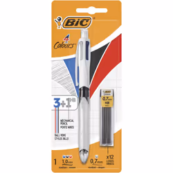 BIC 942103, Clip, Multifunction ballpoint pen, Refillable, Black, Blue, Red, Silver, 1 pc(s), Medium