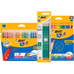 BIC Evolution Original with Eraser Graphite Pencils, BIC Kids Kid Couleur Felt Pens, BIC Kids Evolution ECOlutions Colouring  ...