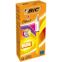 BIC 4 Colours Sun Sunny Yellow Barrel Ballpoint Pen 1.0mm Tip 0.32mm L