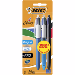 4 Colours Original Pens - Variety Pack of 3 - Includes Original, Grip and Pro 4 Colour Pens with 1.0 mm Tip,Blue,Green,Red,Bl ...