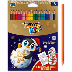BIC Kids Evolution ECOlutions Colouring Pencils, Christmas Edition - Assorted Colours, Pack of 18